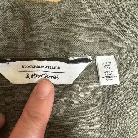 Stockholm Atelier & Other Stories Army Green Button Down Sz 6 Belted Dress - Picture 7 of 14